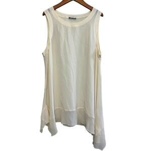 Eileen Fisher White 100% silk sleeveless boat neck tunic size S